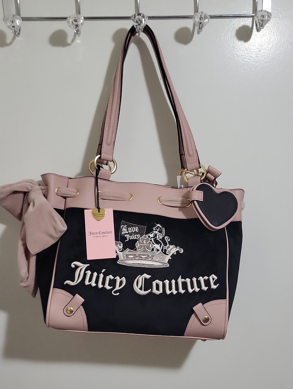Juicy Couture Black and Pink Tote with Heart Charm